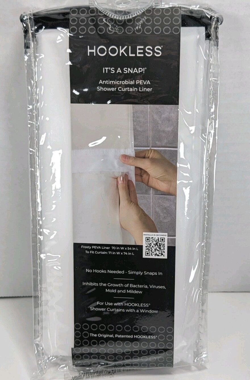 NEW Hookless It'S a Snap! Plastic PEVA Snap In Replacement Shower Curtain Liner